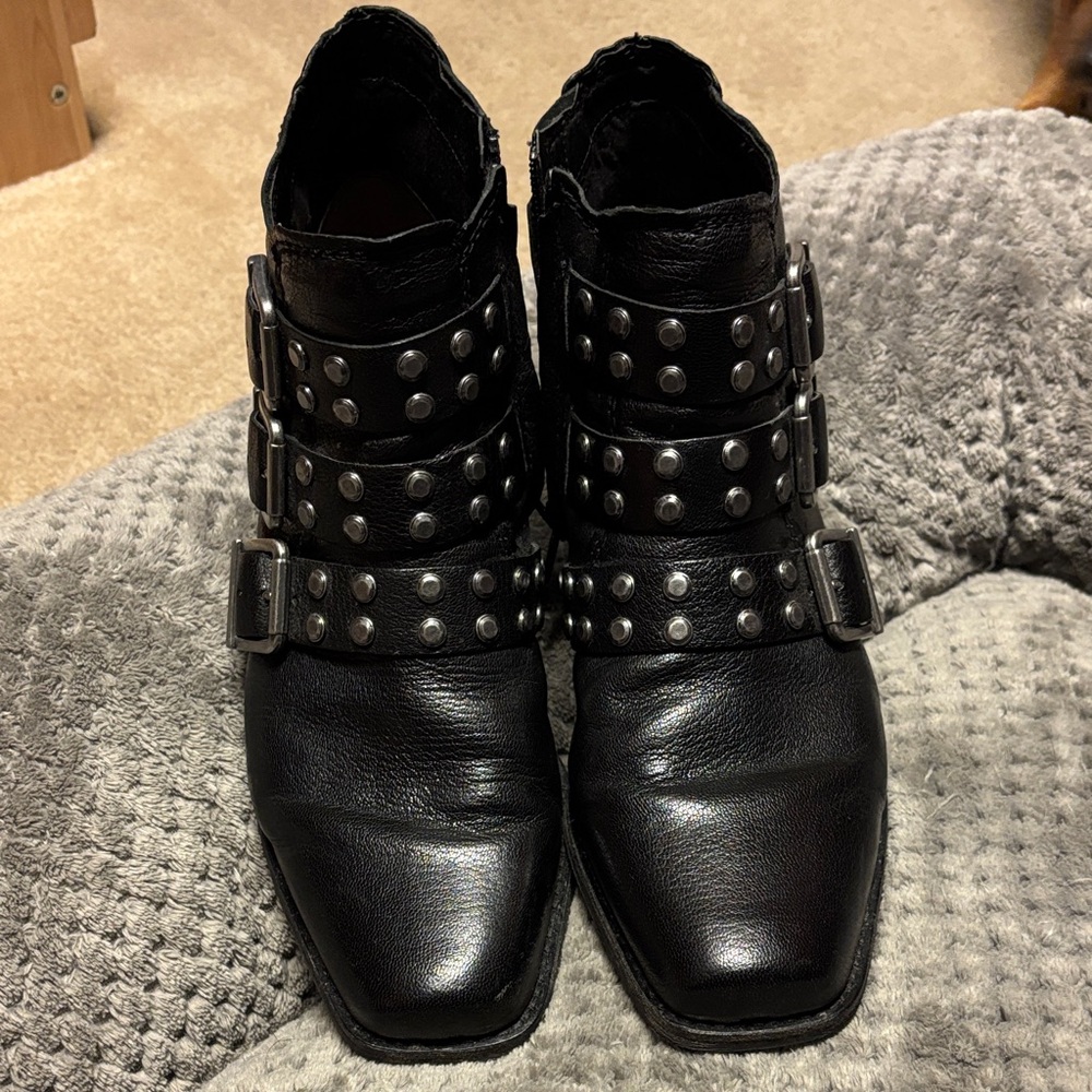 Zodiac Black Ankle Boots with Silver Studs